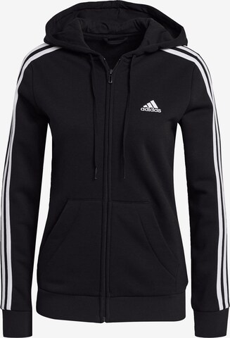 ADIDAS SPORTSWEAR Athletic Zip-Up Hoodie 'Essentials Fleece 3-Stripes ' in Black: front