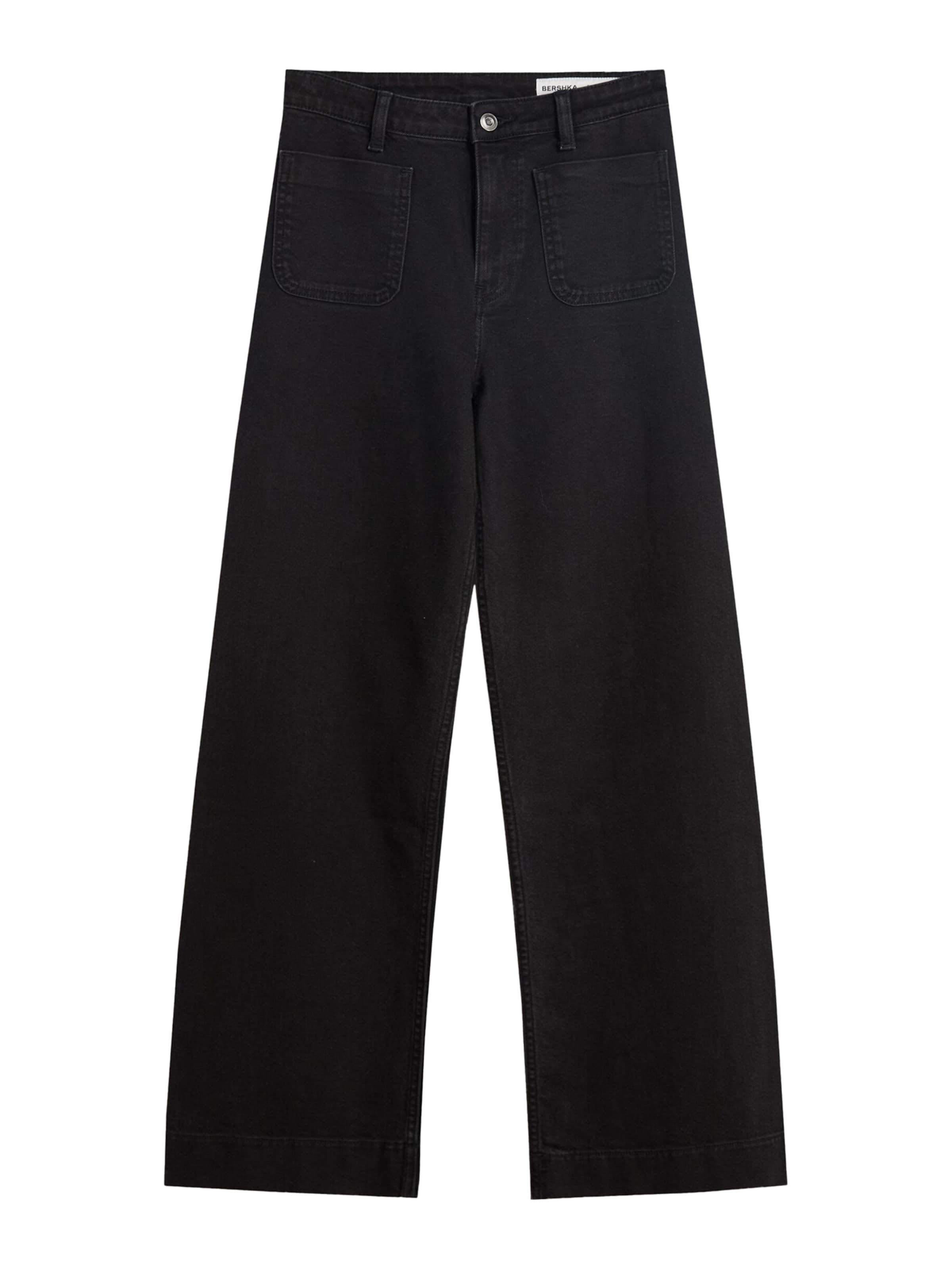 Wide leg Jeans de la Bershka pe negru: față