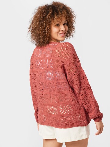 ONLY Curve Knit Cardigan 'BEACH LIFE' in Red