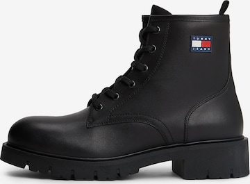 Tommy Jeans - Botines con cordones en negro: frente
