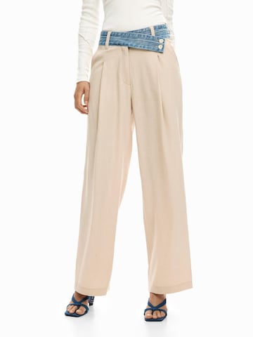 Desigual Wide leg Pleat-front trousers in Brown: front