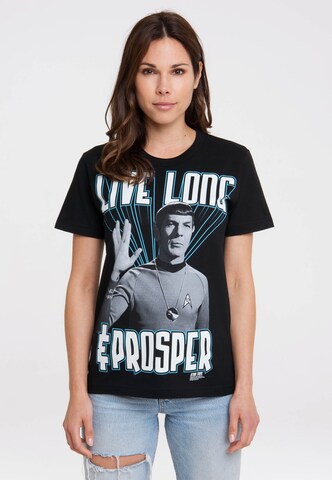 LOGOSHIRT T-Shirt 'Star Trek - Spock, Live Long' in Schwarz: predná strana