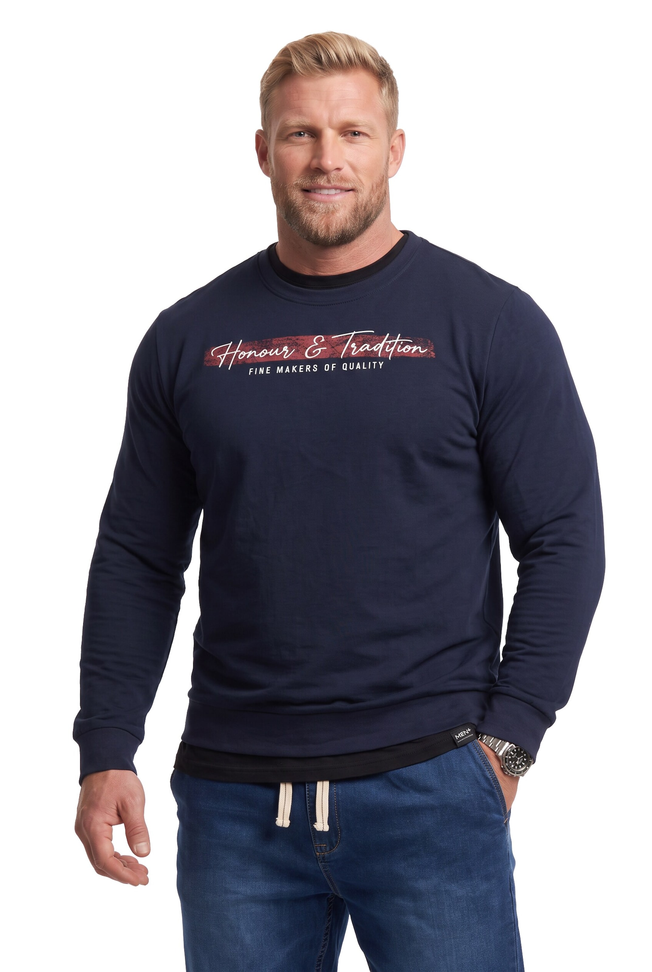 Men Plus Sweatshirt in Blau: Vorderseite