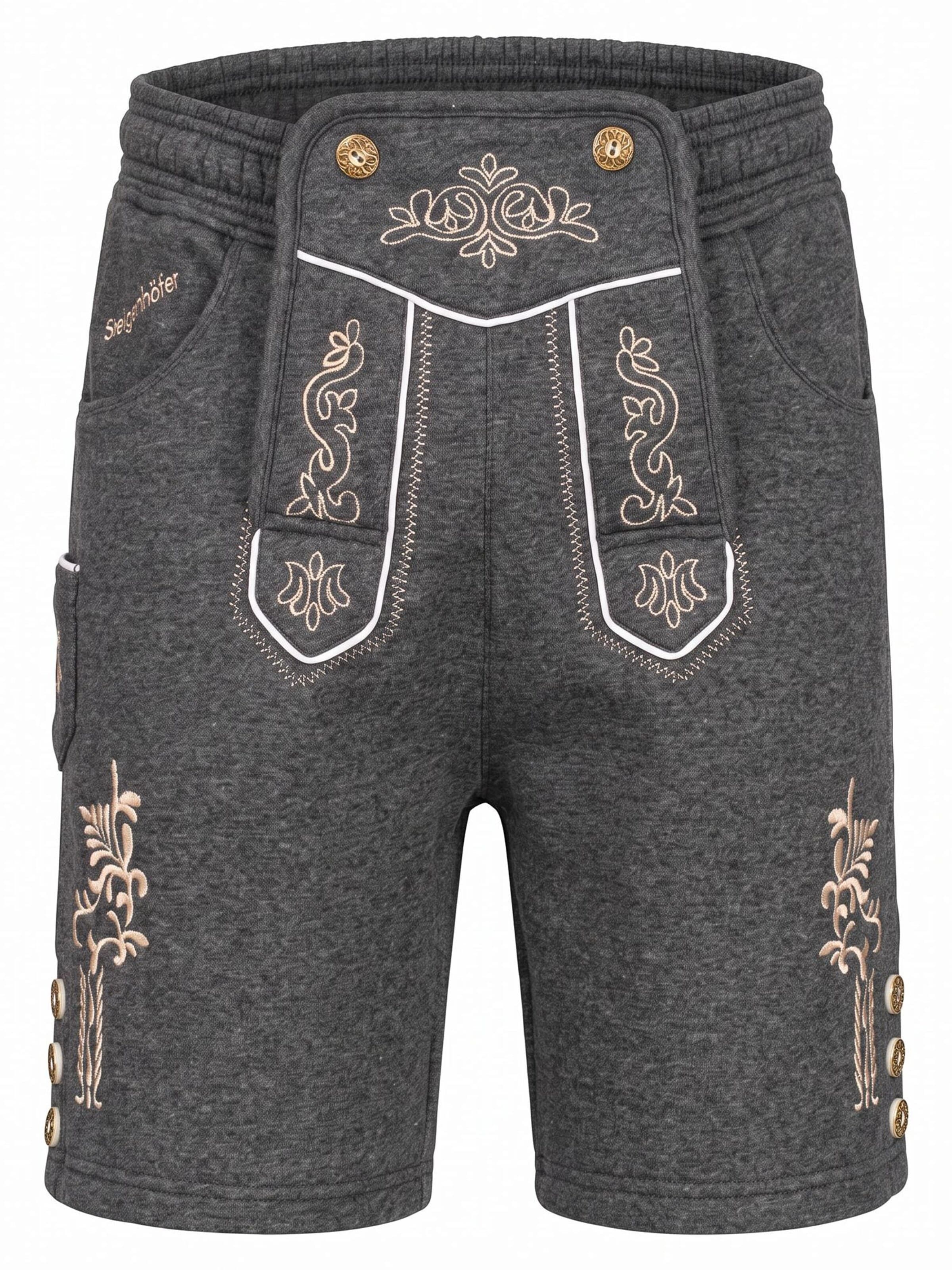 Steigenhöfer Regular Traditional Pants 'Joggingshorts im Lederhose Herren Look - Aus Baumwolle' in Grey: front