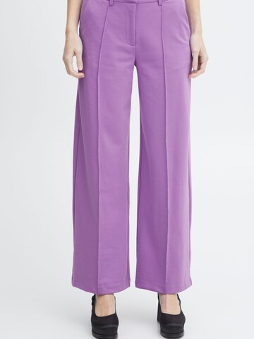 ICHI Wide leg Pleated Pants 'KATE' in Purple: front