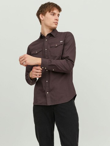 JACK & JONES Regular fit Button Up Shirt 'Sheridan' in Brown: front