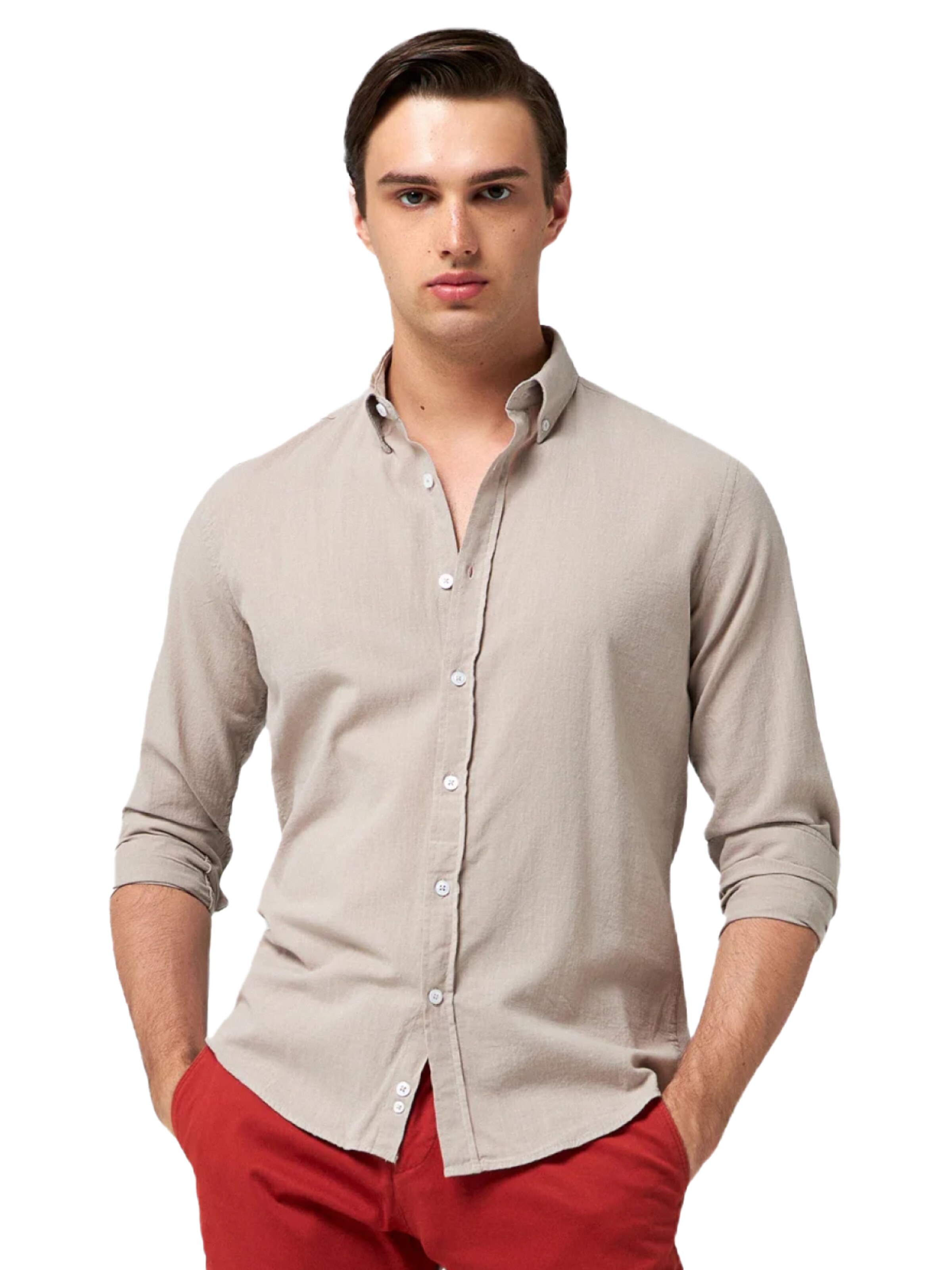 D’S Damat Regular fit Overhemd in Beige: voorkant