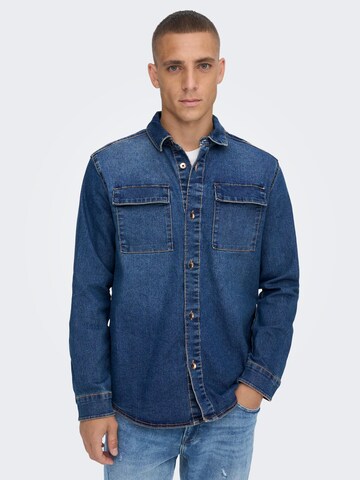 Only & Sons Regular fit Button Up Shirt 'CAMON' in Blue: front