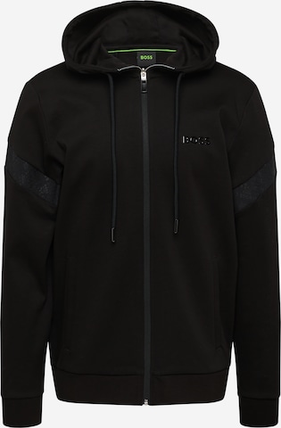 BOSS Green Zip-Up Hoodie 'Saggy Mirror' in Black: front