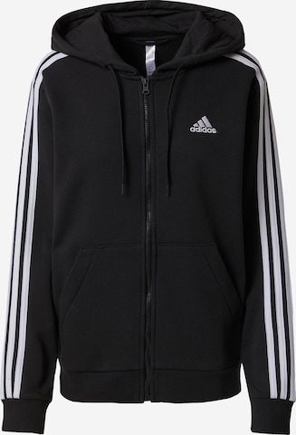 ADIDAS SPORTSWEAR Sports sweat jacket 'Essentials 3-Stripes Fleece' in Black: front