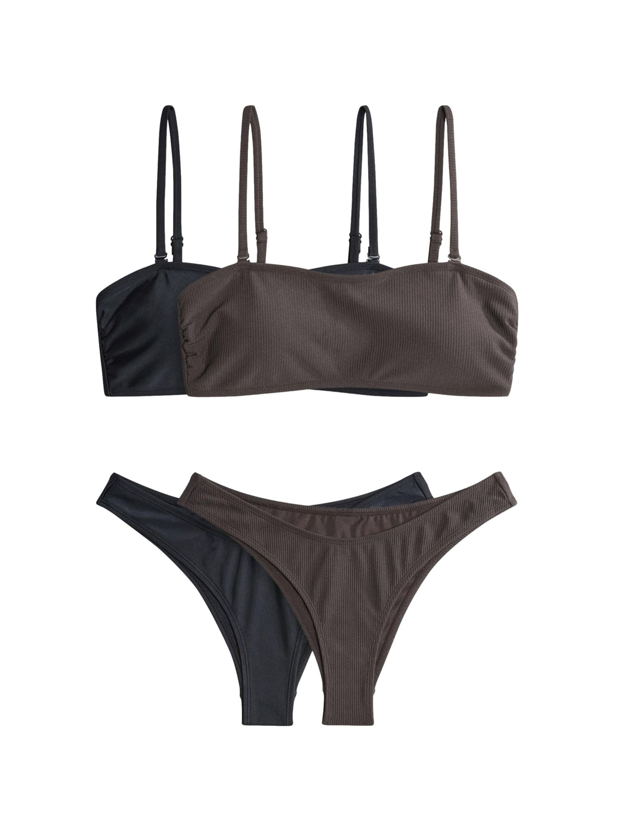 The Set Bandeau Bikiny – hnědá: přední strana