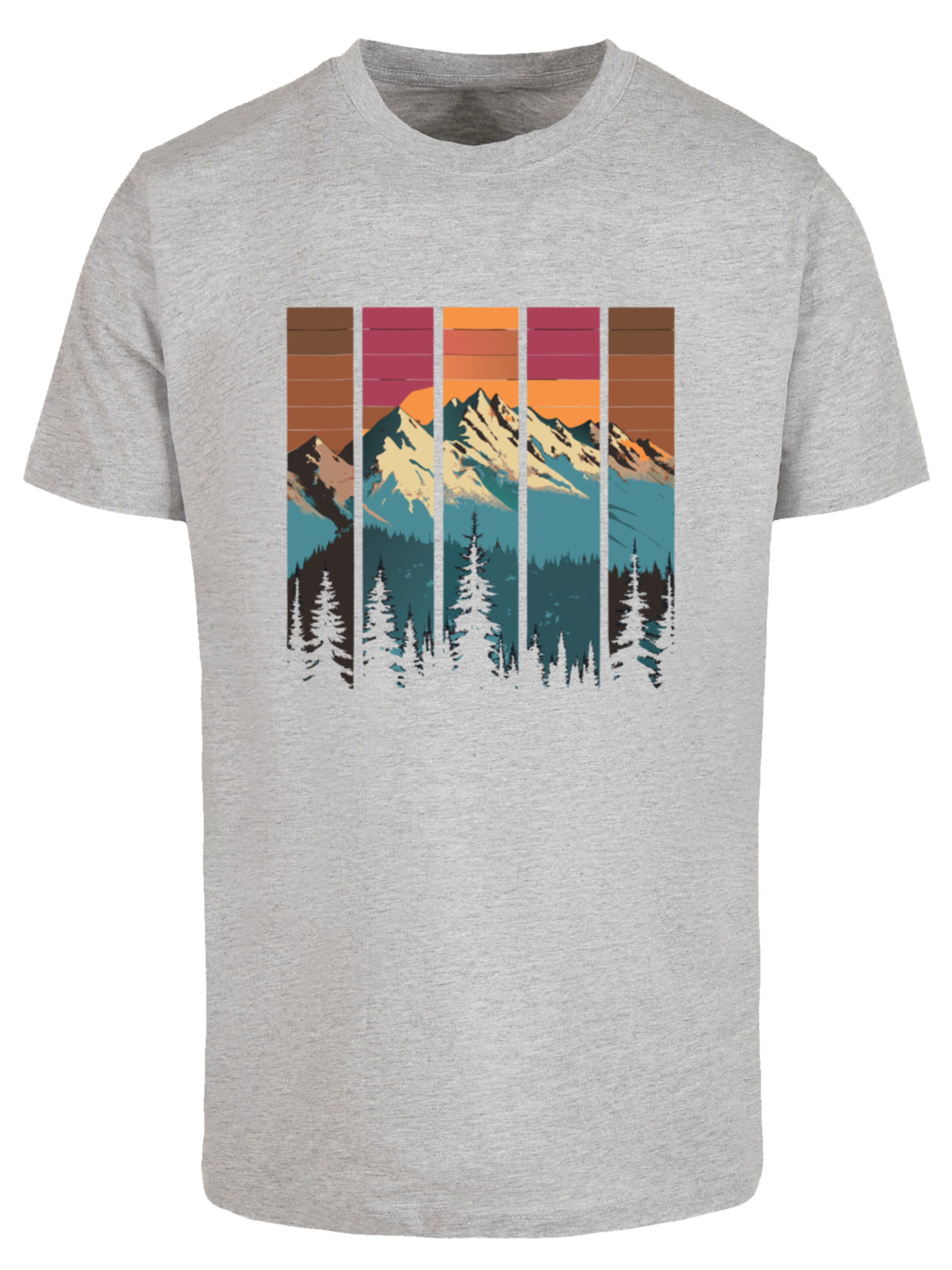 T-Shirt 'Berg Sonnenuntergang Retro' F4NT4STIC en gris : devant