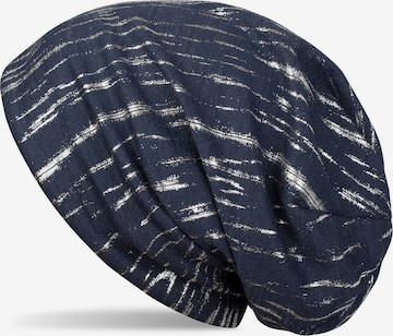 styleBREAKER Mütze 'Beanie mit Metallic Streifen Print' in Blau: Vorderseite