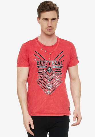 Rusty Neal T-Shirt Crewneck mit coolem Print in Rot: predná strana