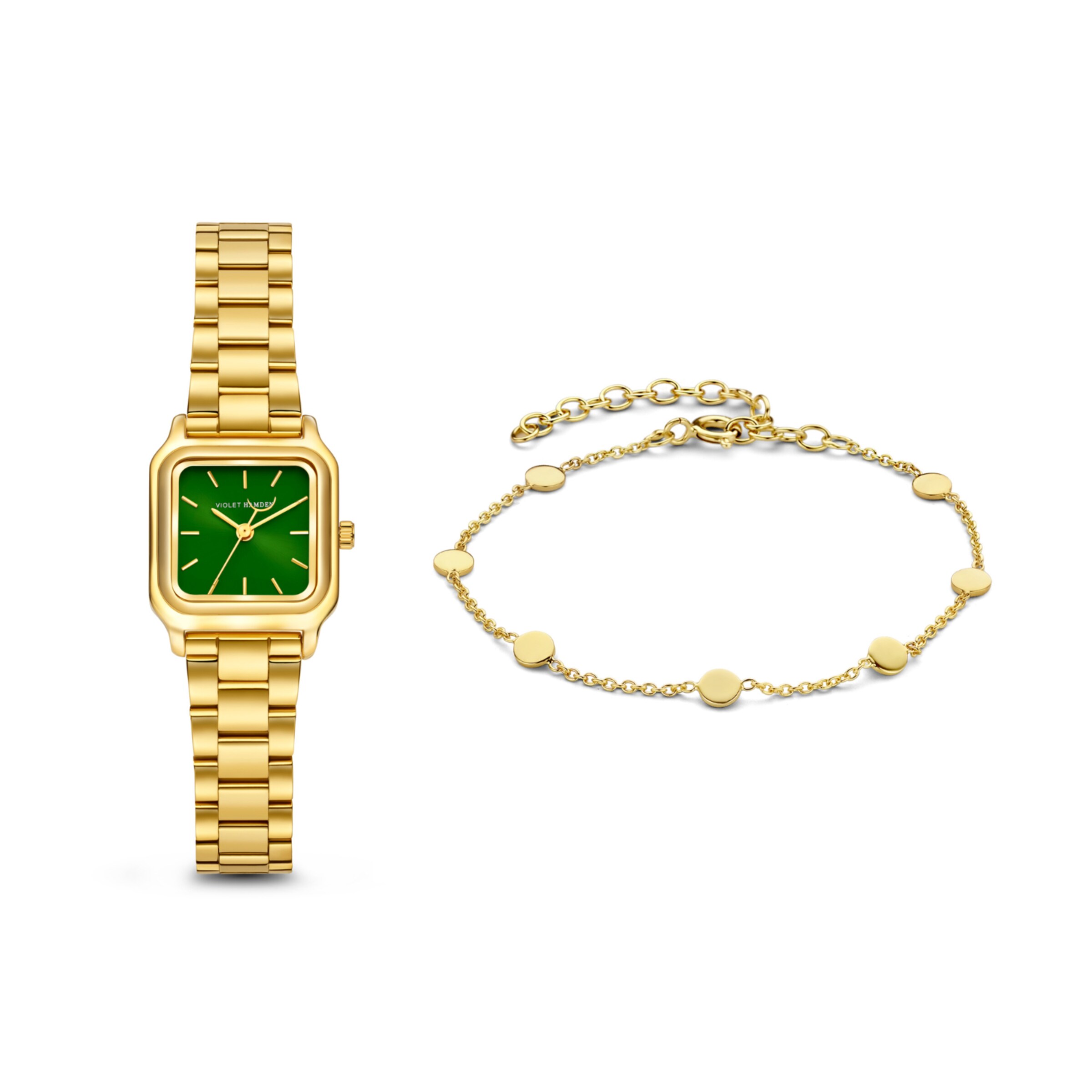 Violet Hamden Analog Watch in Gold: front