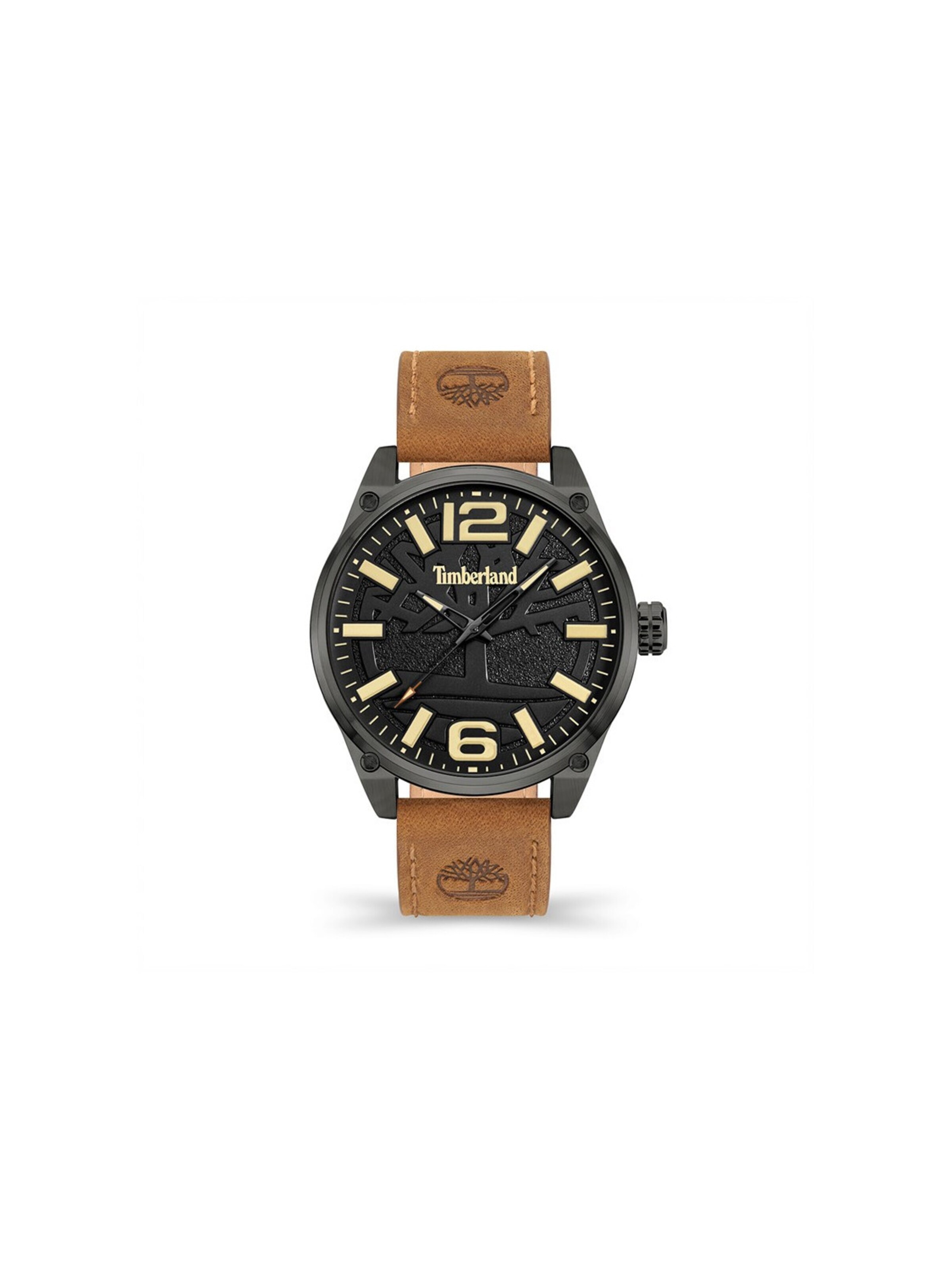 TIMBERLAND Analoog horloge 'Montrehomme Timberland Ripley-Z TDWGA9000703, cadran noir et bracelet en cuir marron (46 mm).' in Bruin: voorkant