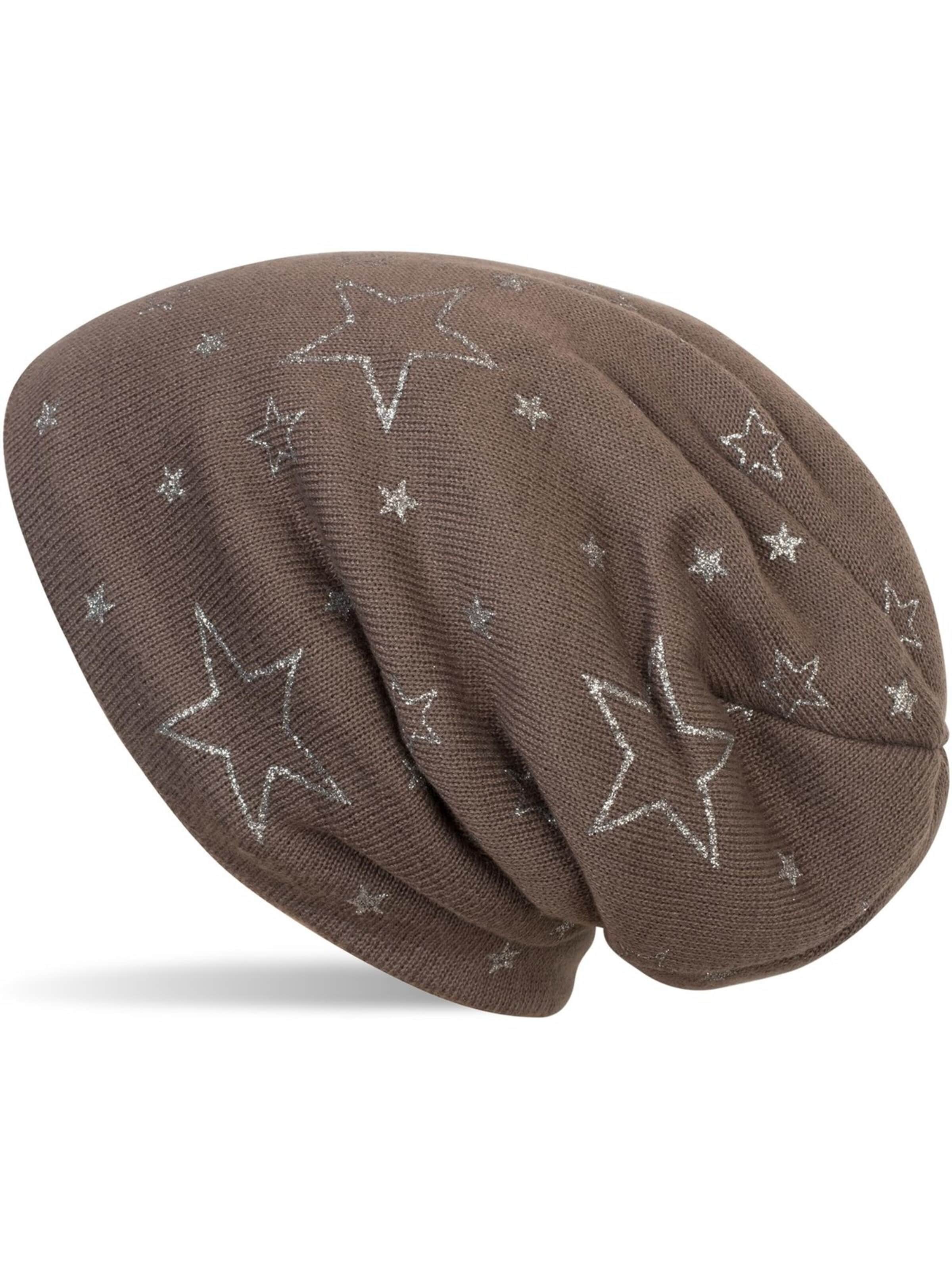 styleBREAKER Mütze 'Feinstrick Beanie mit Glitzer Stern Print'‌‌‌‌‌‌‌‌ in Grau: Vorderseite