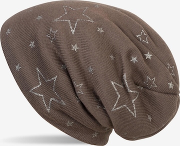 styleBREAKER Mütze 'Feinstrick Beanie mit Glitzer Stern Print' in Grau: Vorderseite