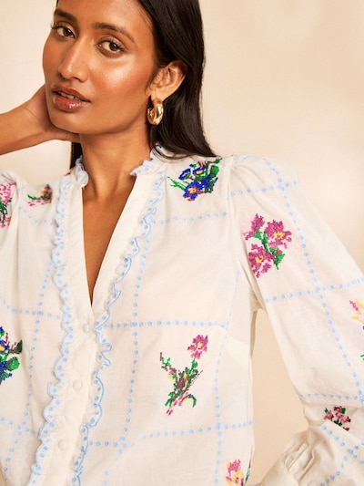 love & roses Blouse in XS in Cream / Light blue / Grass green / Raspberry, Item view