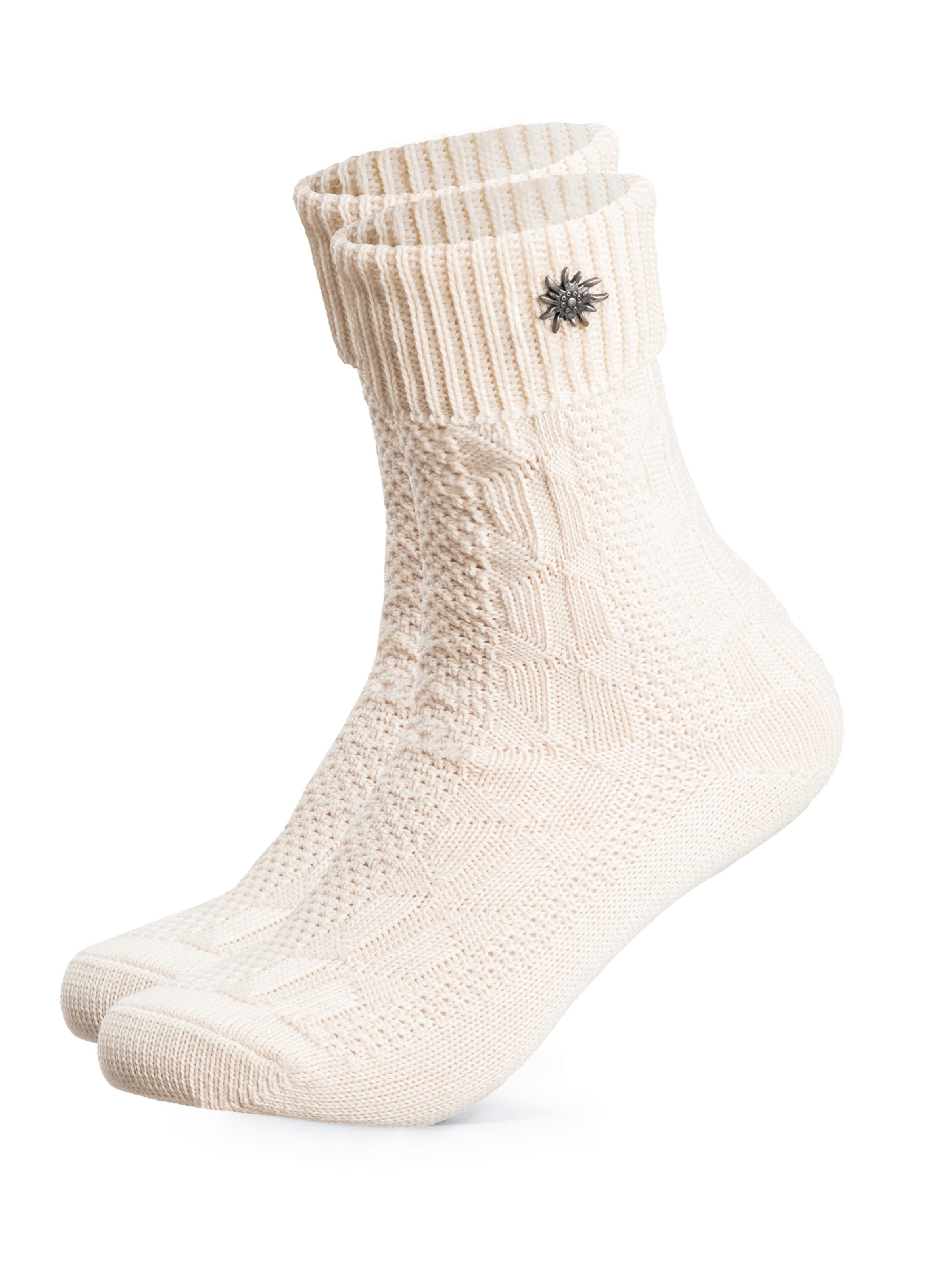 Herz Sticht Trachtensocken 'Edelweiss'‌‌‌‌‌‌‌‌‌ in Beige: Vorderseite