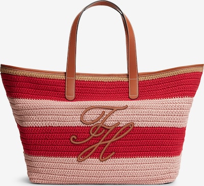 One Size dydžio Pirkinių krepšys 'Woven Stripe Logo Appliqué Tote' iš TOMMY HILFIGER, spalva – šviesiai ruda / rožių spalva / raudona, Prekių apžvalga