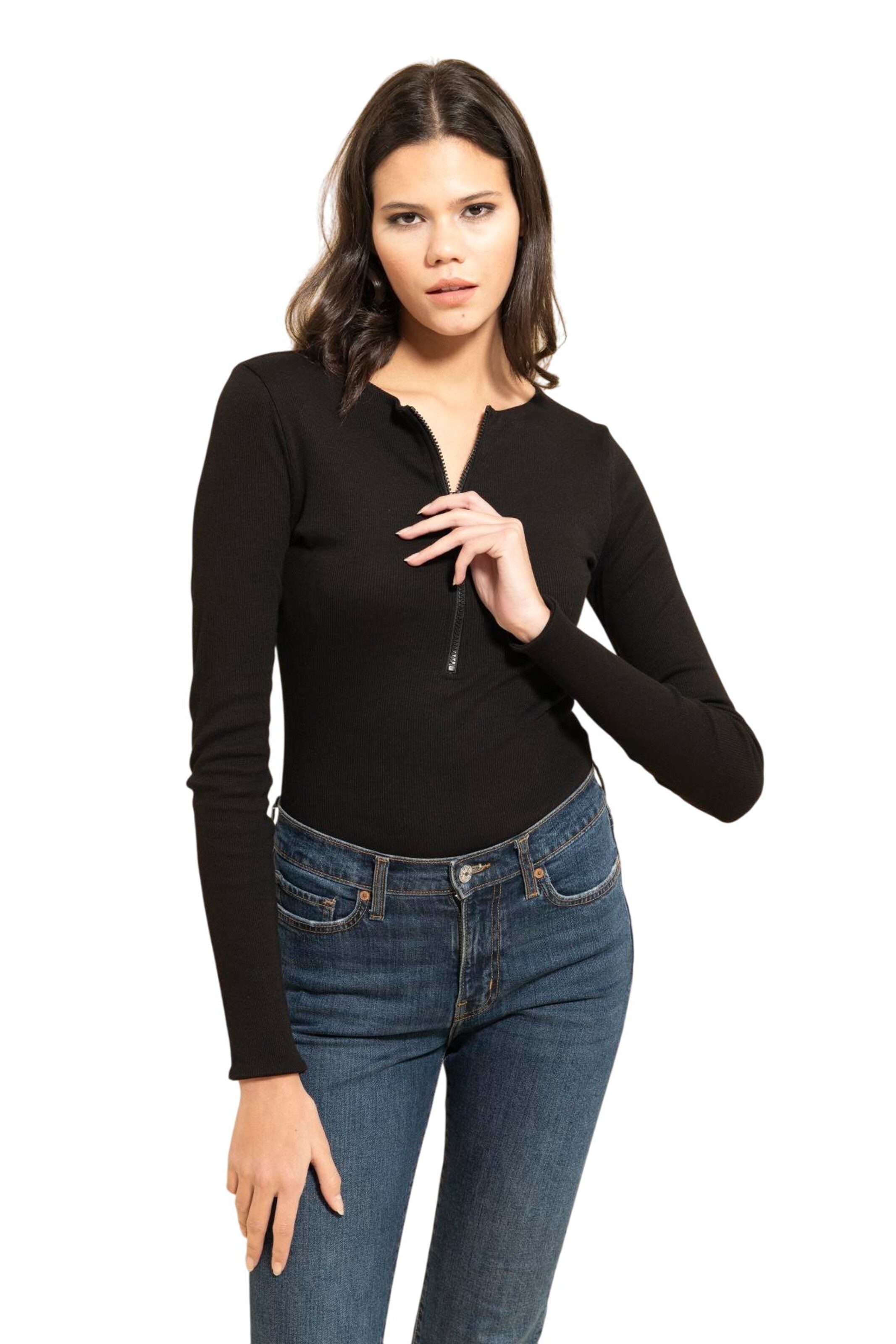For You Moda Shirt Bodysuit in Black