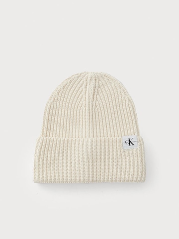 Calvin Klein Hut 'MONOGRAM BEANIE RIB' in Weiß: Vorderseite