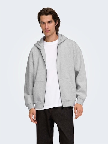 Only & Sons Zip-Up Hoodie 'ONSCERES' in Grey: front