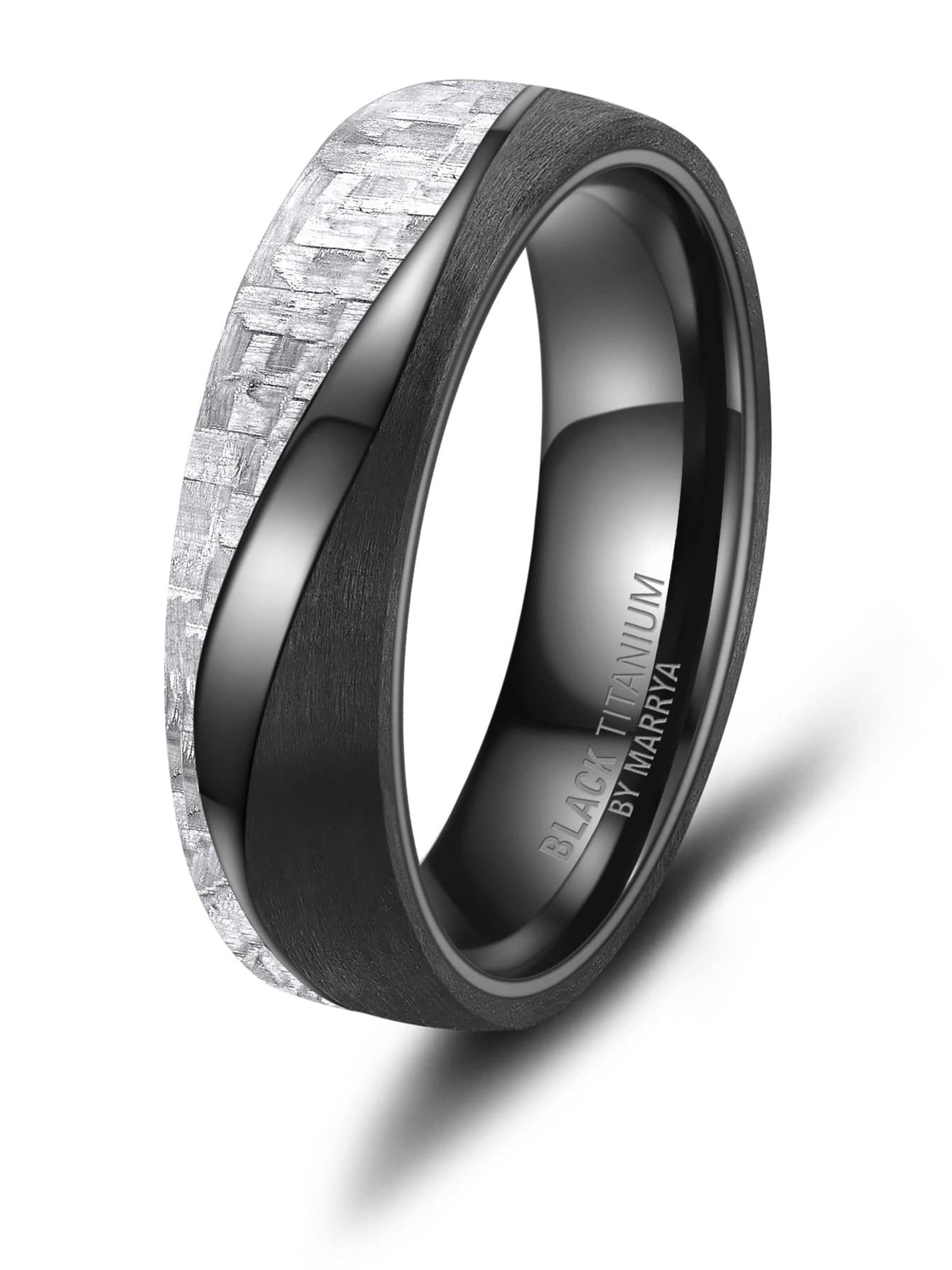 MARRYA Ring 'MARRYA Ehering BT-13 aus Black Titanium – „BLACK & WHITE“ Kollektion' in White: front