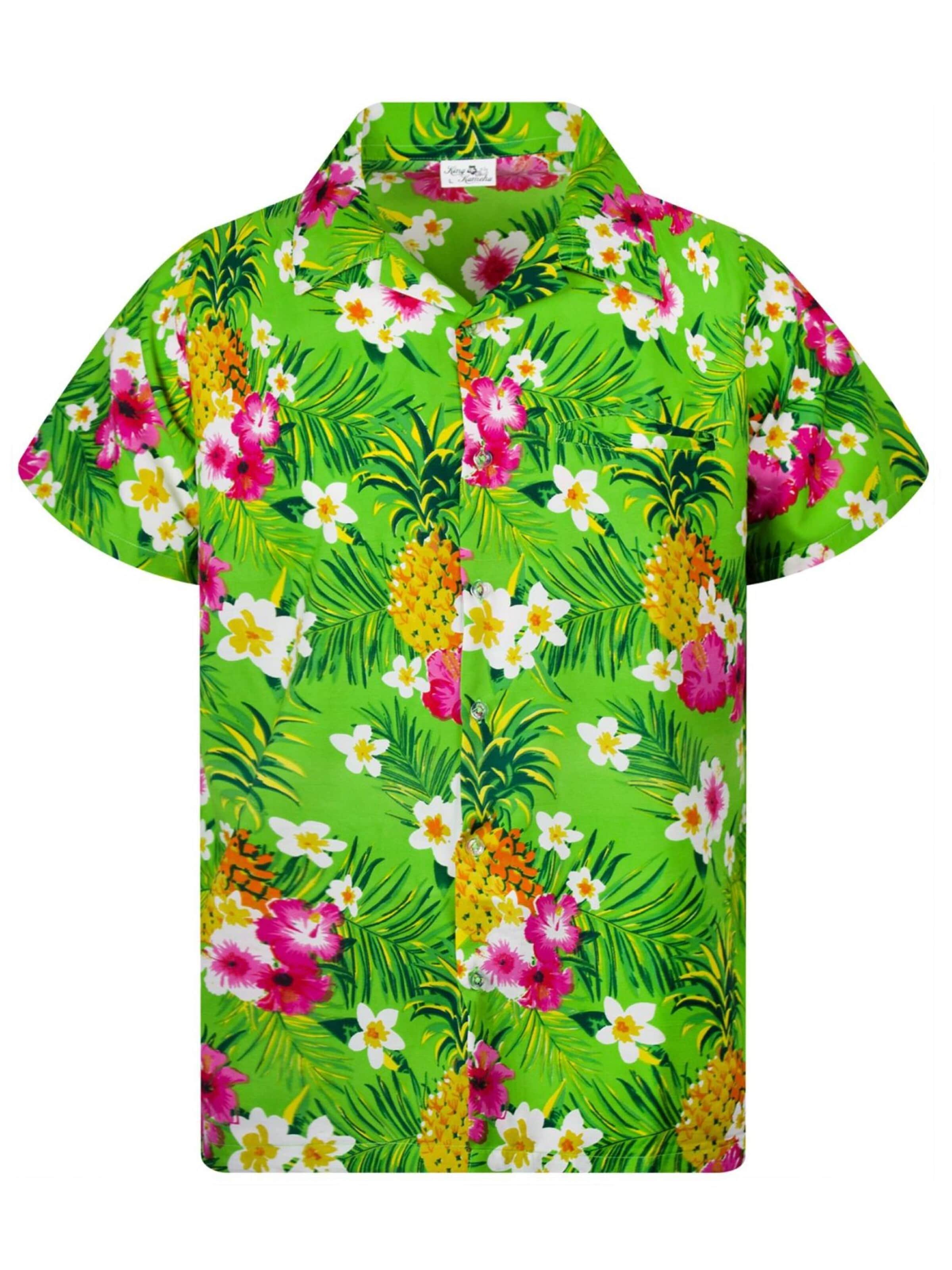 Maglietta 'Pineapple Flowers' di King Kameha in verde: frontale