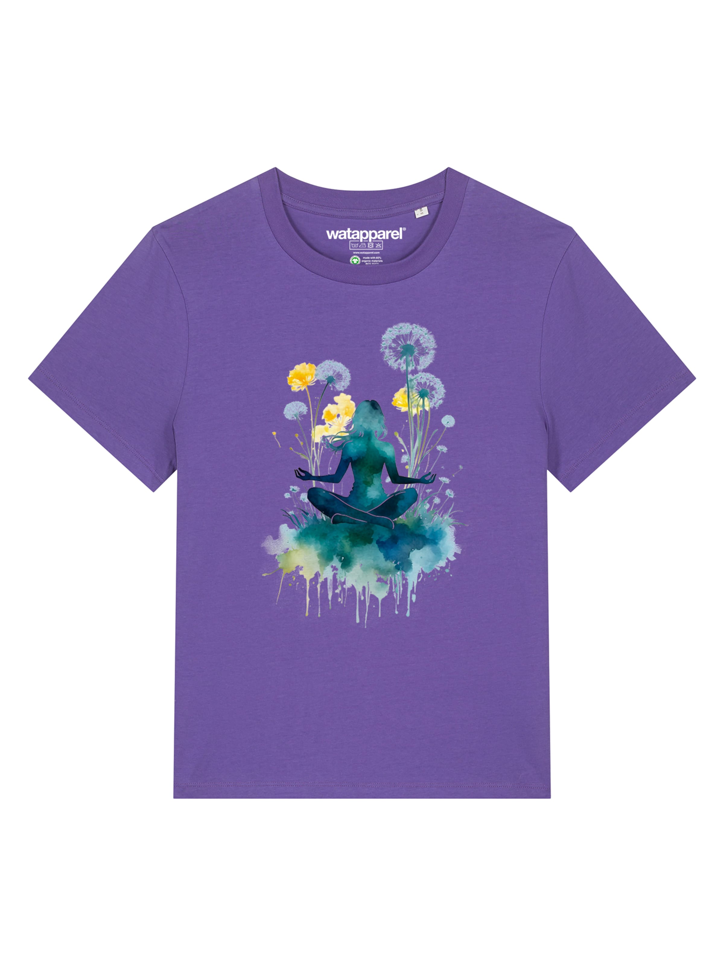 Maglietta 'Yoga & Meditation' di Watapparel in lilla: frontale