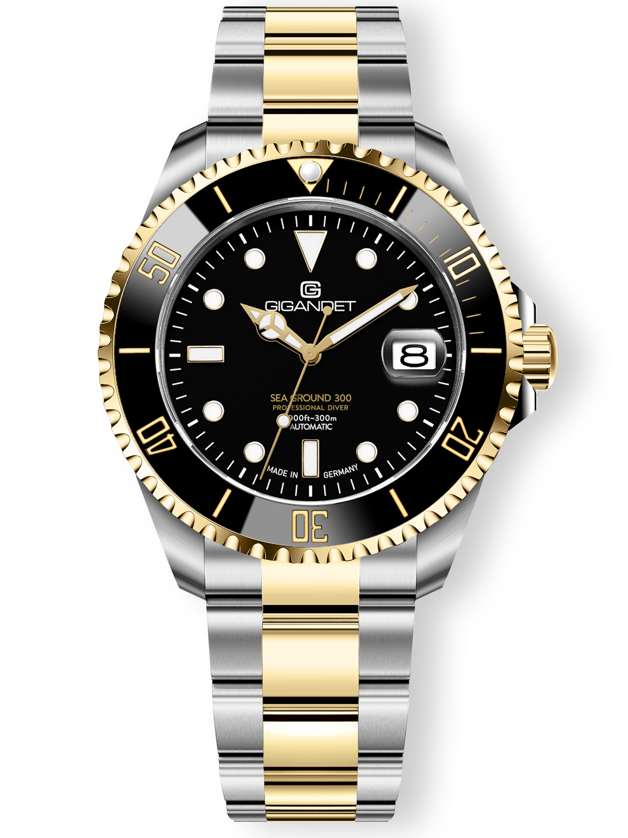 Gigandet Analog Watch 'SEA GROUND 300 CERAMIC DATE' in Gold: front