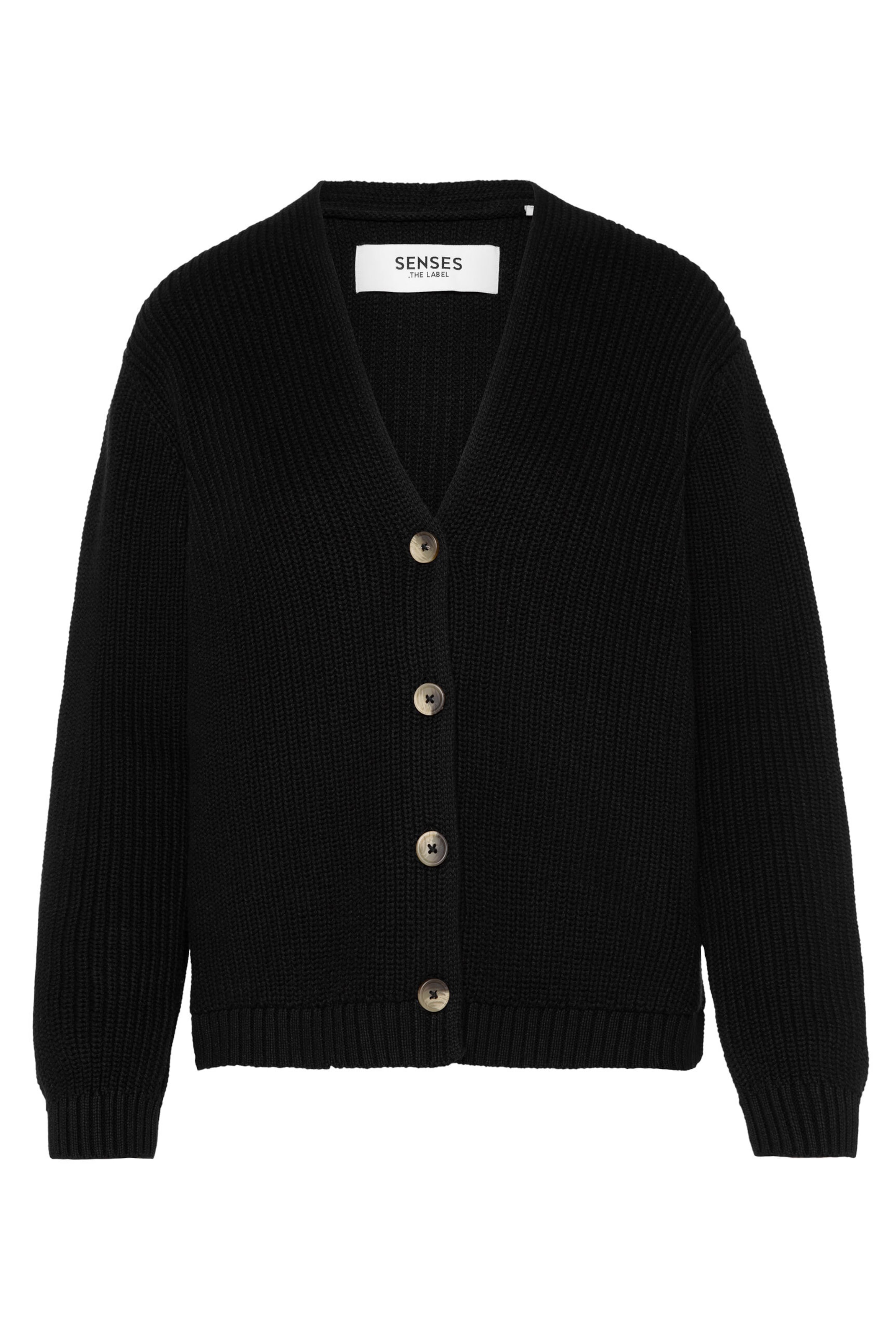 SENSES.THE LABEL Kurz-Cardigan in Rippstrick in Schwarz: Vorderseite
