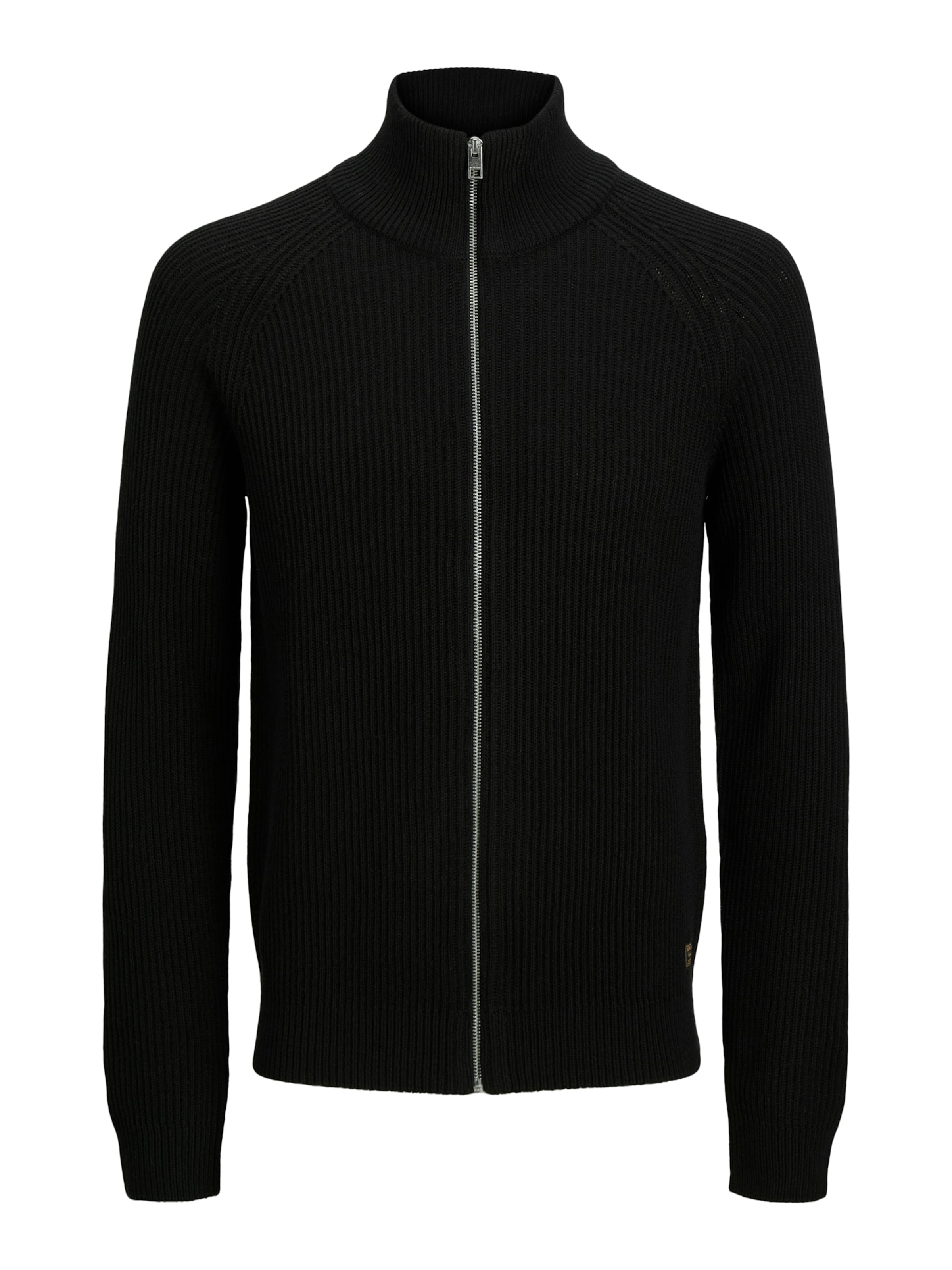JACK & JONES Knit cardigan 'Pannel' in Black: front
