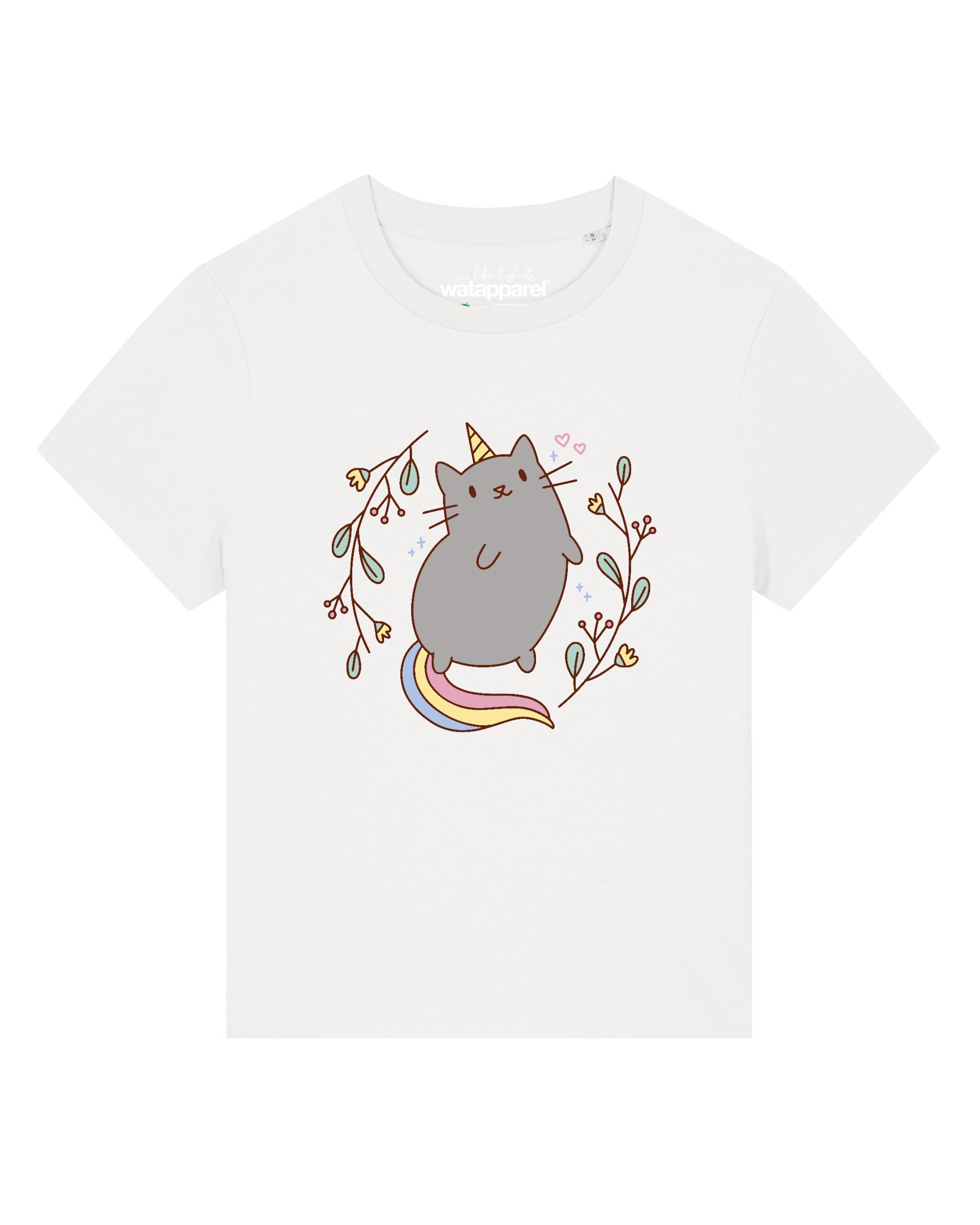 Watapparel Shirt 'Unicorn Cat' in Wit: voorkant