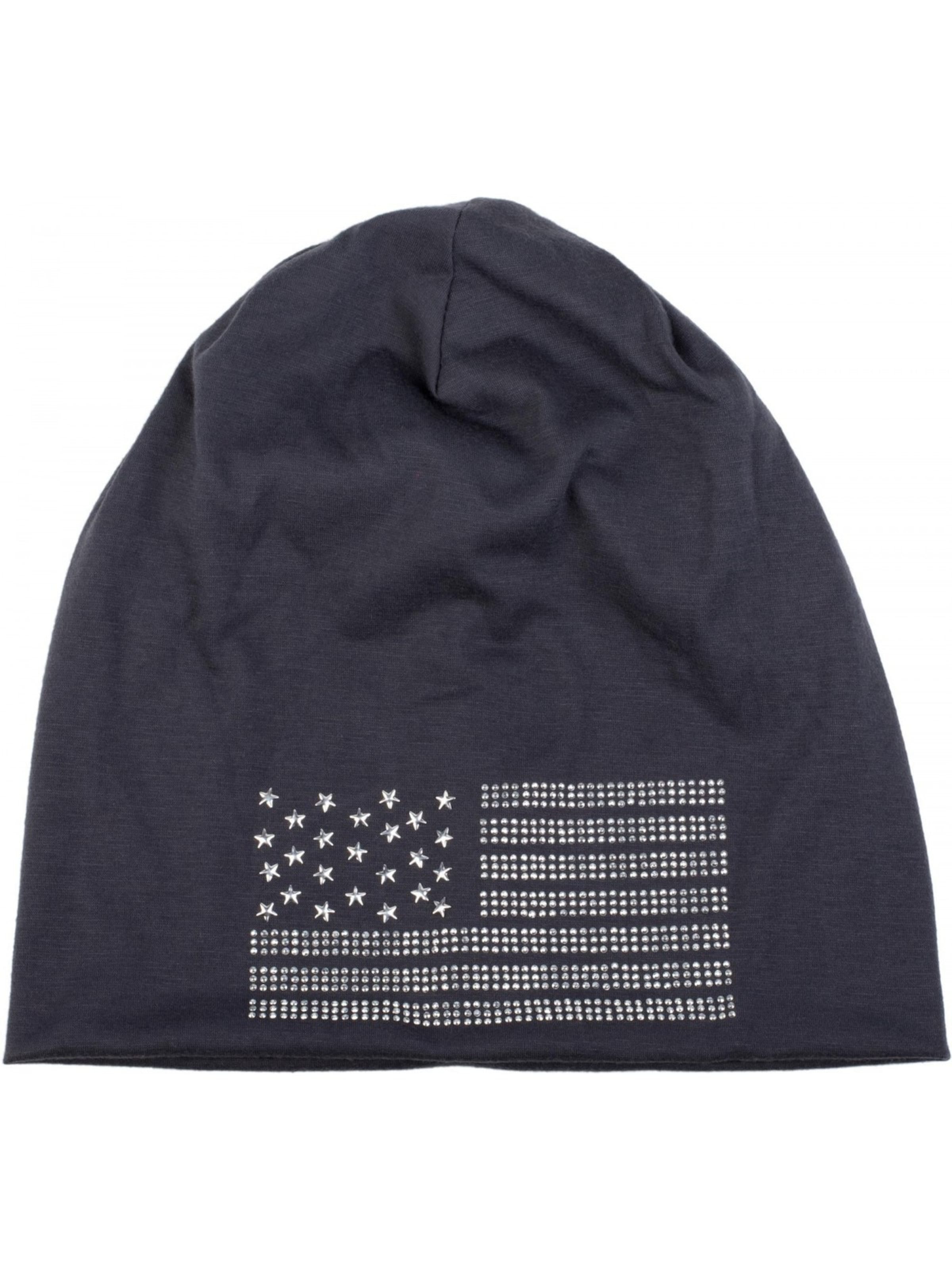 styleBREAKER Mütze 'Beanie mit USA Flagge aus Strass'‌‌‌‌‌‌‌‌ in Grau
