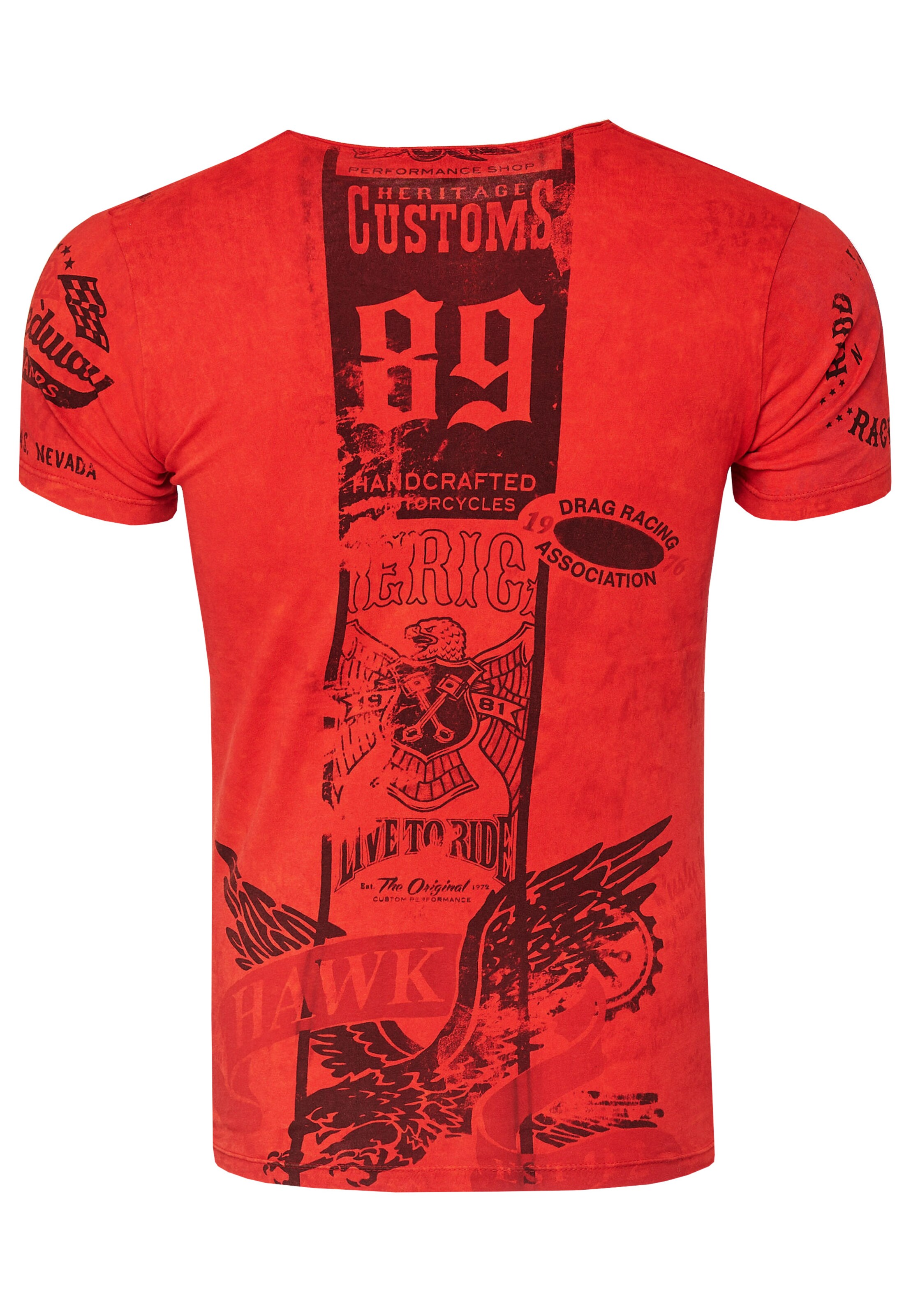 Rusty Neal T-Shirt mit modernem Front & Back Print in Rot