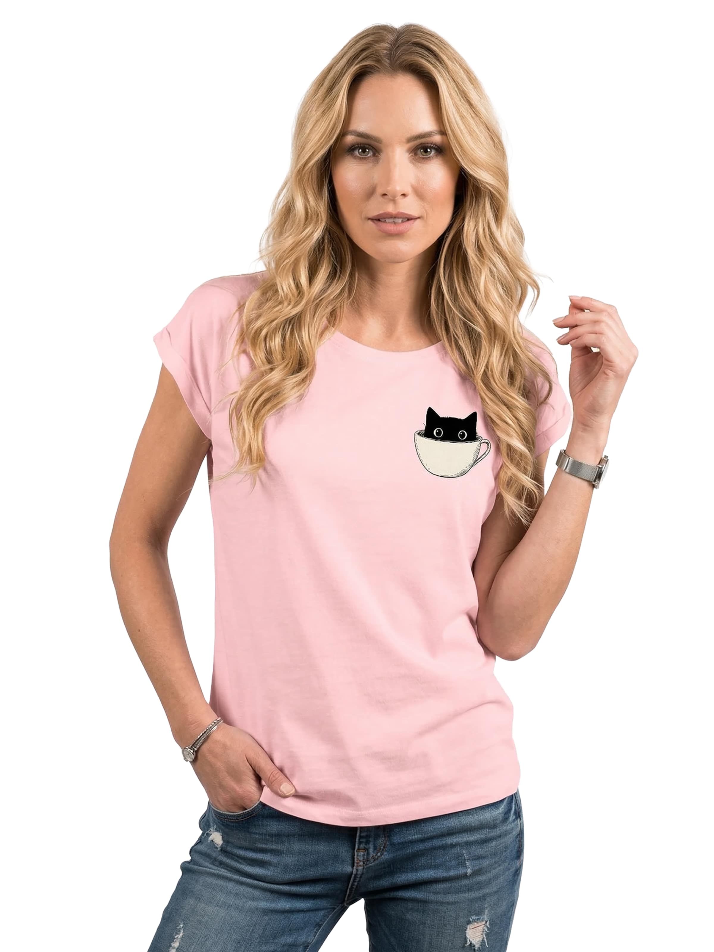 MAKAYA Shirt 'Cup Cat' in Pink: front