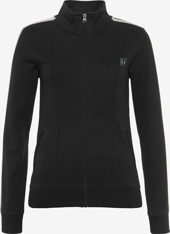 LASCANA ACTIVE Athletic Zip-Up Hoodie in Black: front