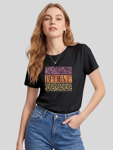 T-shirt 'Women Retro Pink Zebra & Leopard Print T-Shirt' LapaPlus en noir : devant