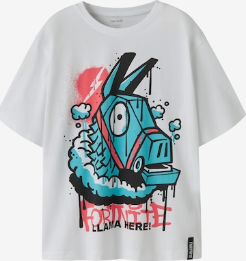 NAME IT Shirt 'NKMJef Fortnite' in Wit: voorkant