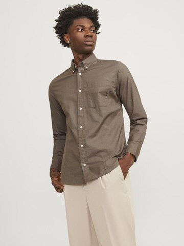 JACK & JONES Regular fit Button Up Shirt in Brown: front