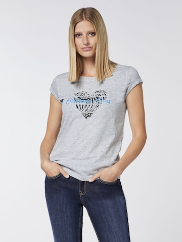 Oklahoma Jeans T-Shirt ' mit Herz-Motiv und Logo-Schriftzug ' in Grau: predná strana