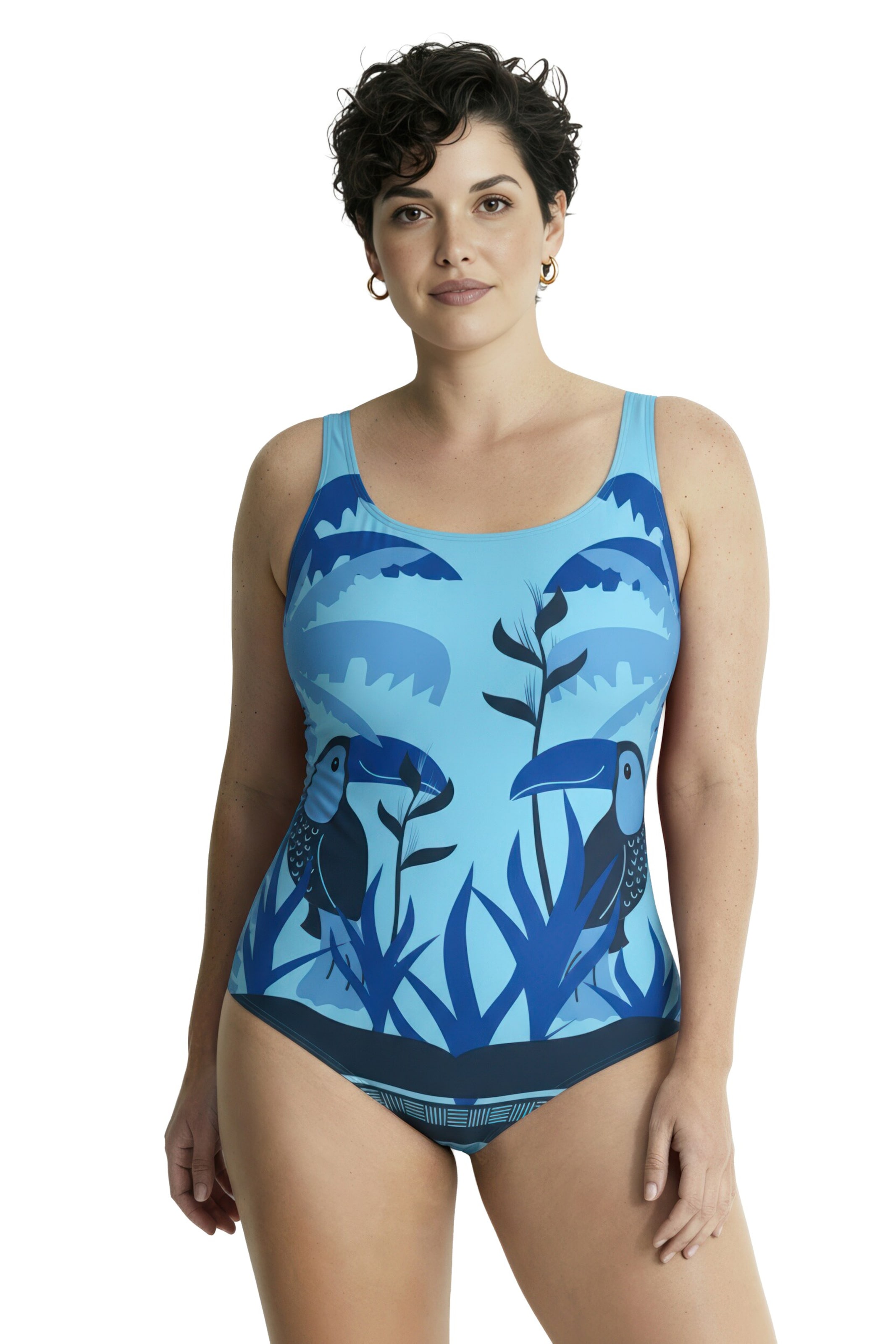 Ulla Popken Bandeau Badeanzug in Blau: Vorderseite