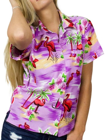 King Kameha Blouse 'Flamingos' in Lila: voorkant