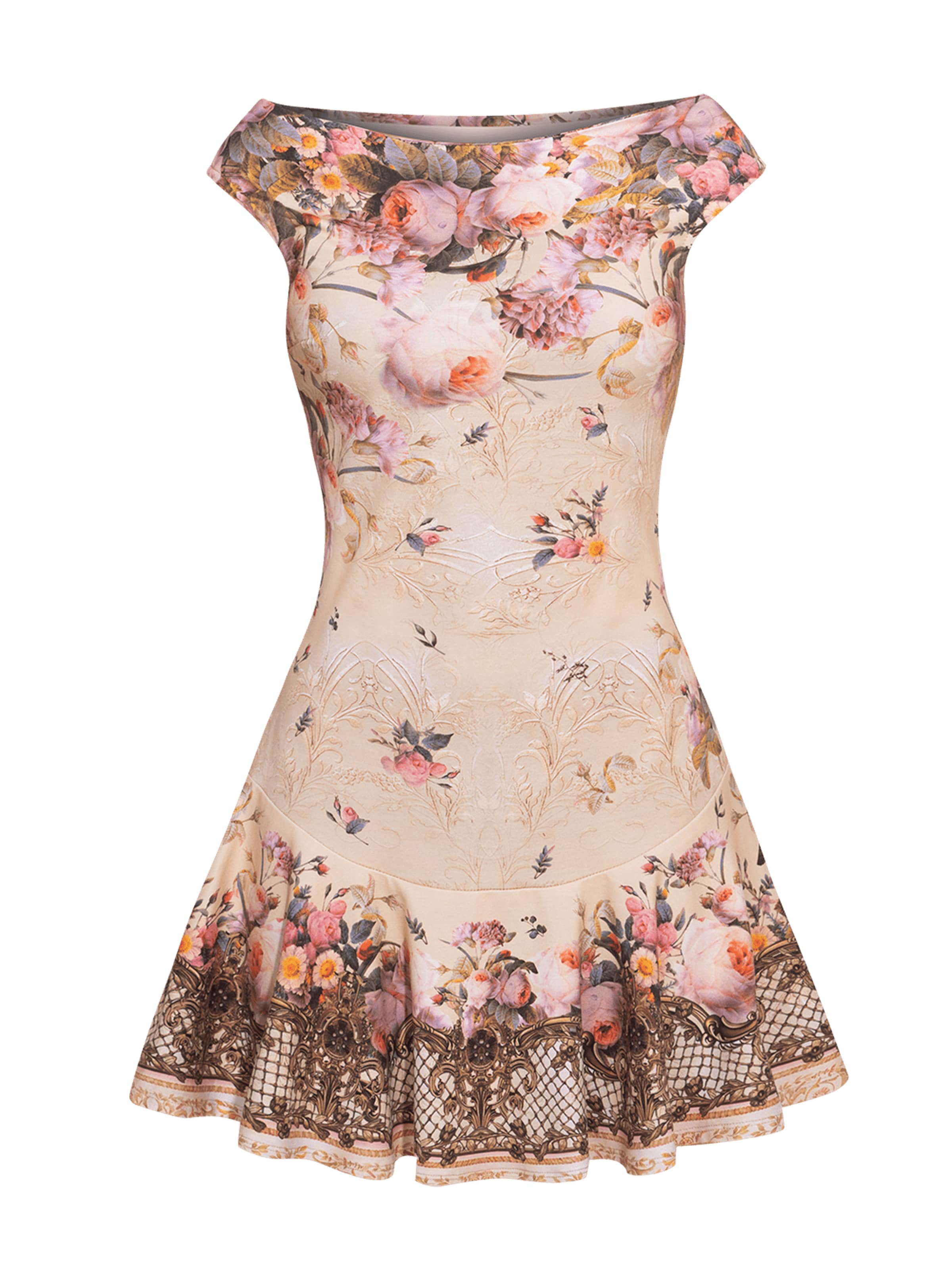 JIORO Dress 'BAROQUE FLOWERS' in Beige: front