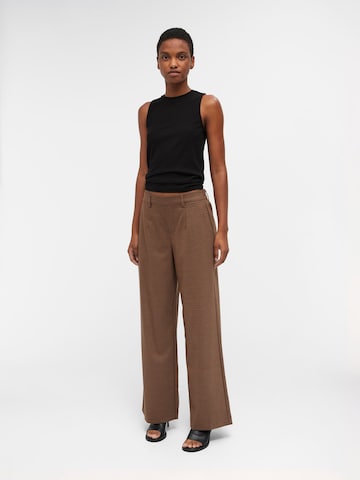 OBJECT Wide leg Pleat-front trousers 'Lisa' in Brown