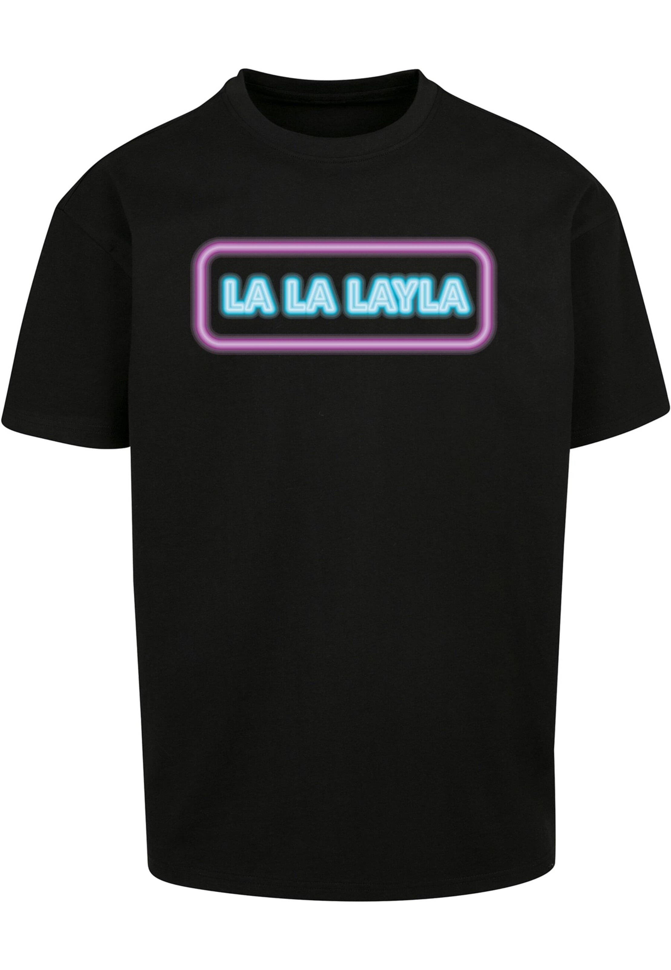 Merchcode Shirt 'La La Layla' in Zwart: voorkant