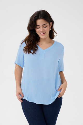 KAFFE CURVE Blouse 'Ami' in Blauw: voorkant