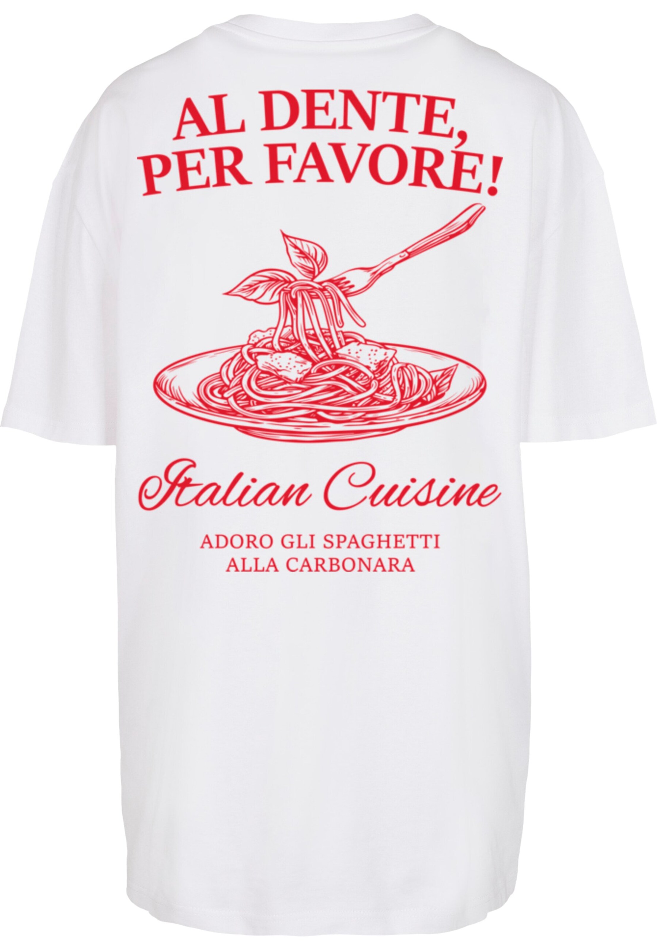 Merchcode Oversized tričko 'Al Dente Per Favore' – bílá
